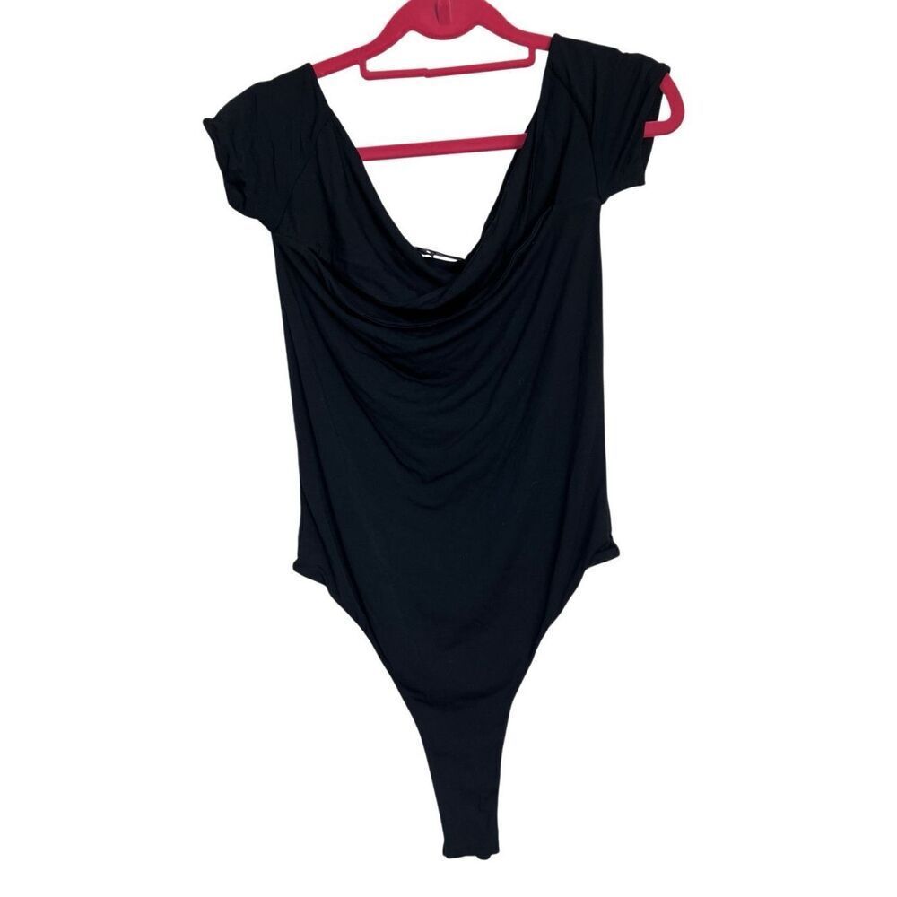 SER.O.YA Bodysuit Womens Small Black Twist Front Cutout Jersey Stretch NWT